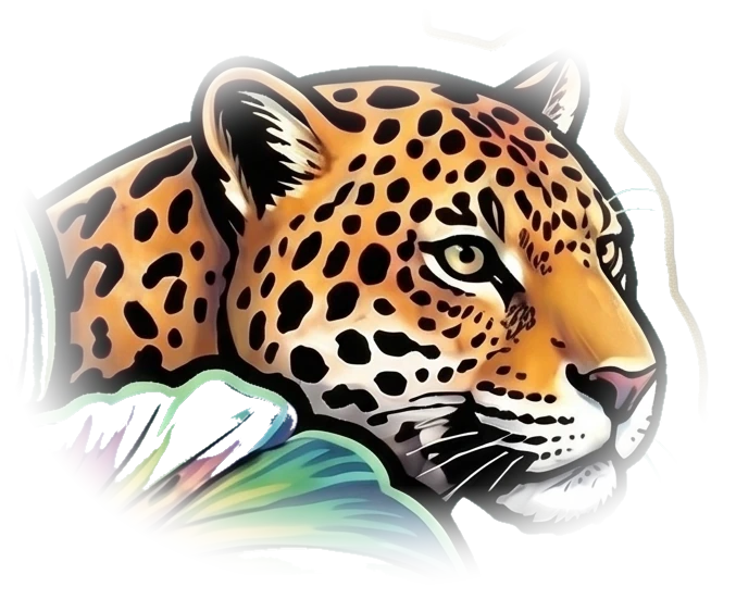 El jaguar de la etiqueta de Jungle Blossom Fury emergiendo de la vegetación